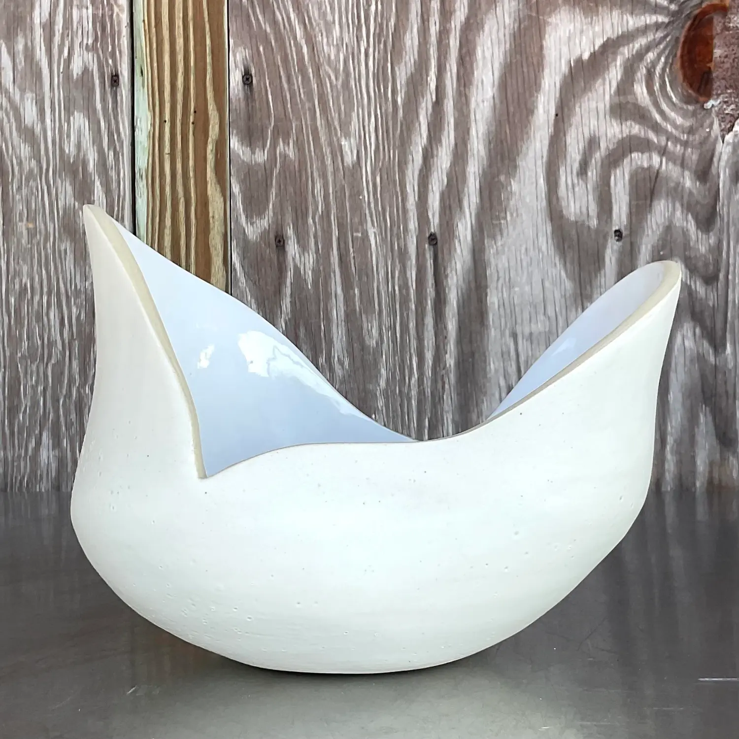 Vintage Boho Signed Slab Built Biomorphic Bowl - Top view