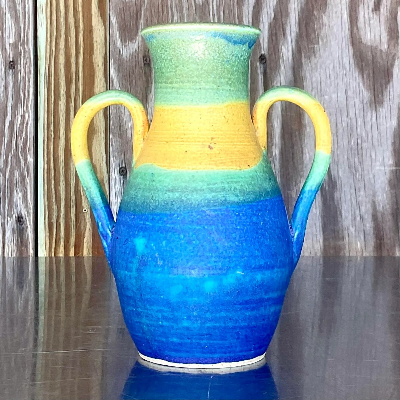 Vintage Boho Signed Studio Pottery Vase - Top view