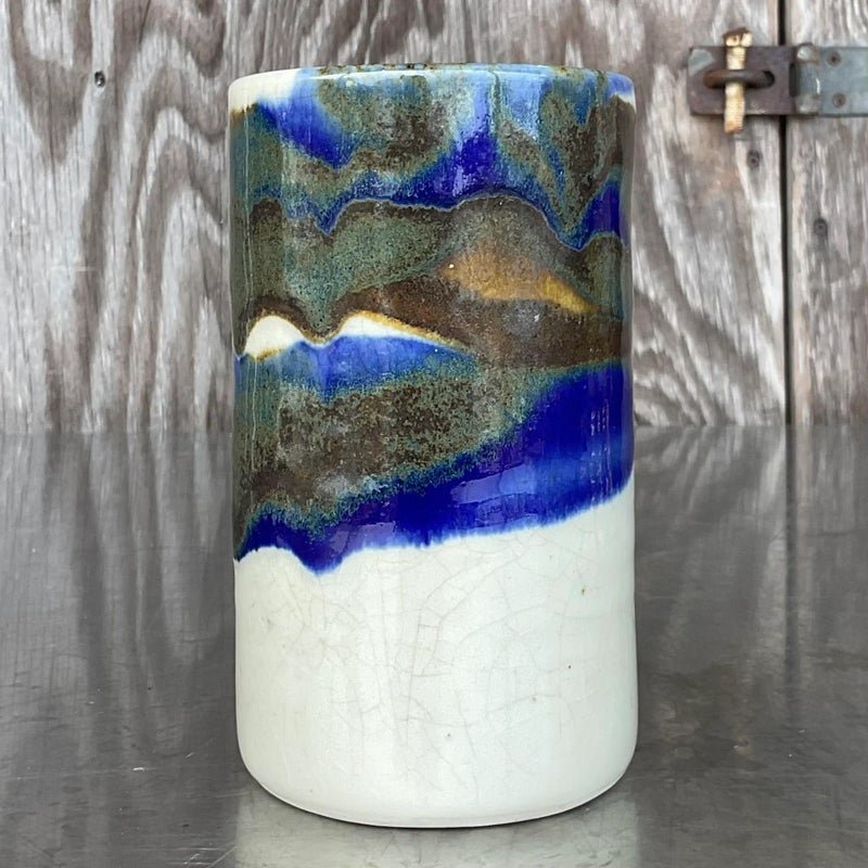 Vintage Boho Signed Studio Pottery Vase - Side view