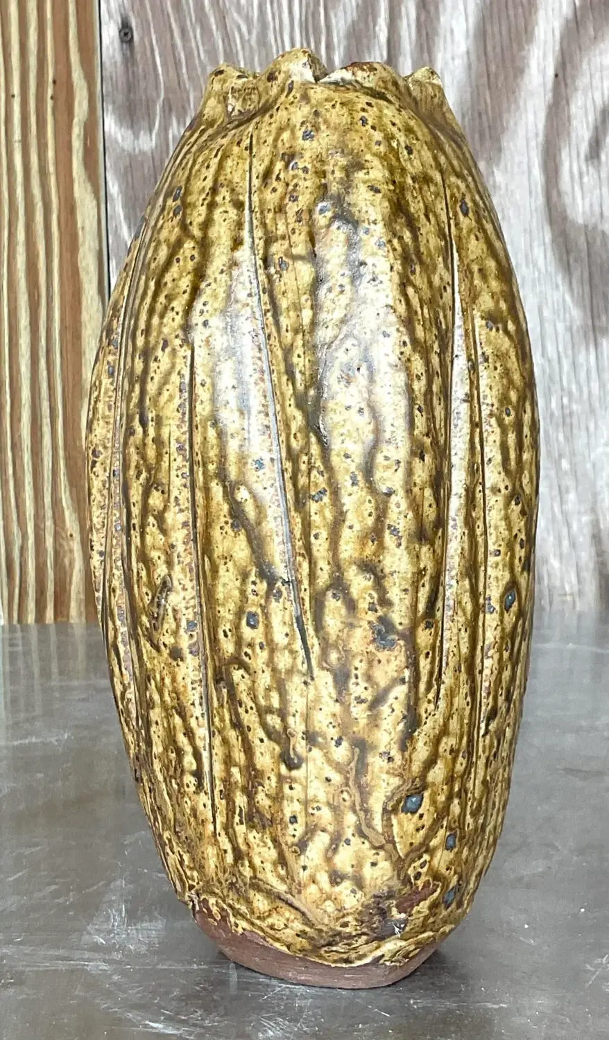 Vintage Boho Signed Studio Pottery Vase - Back view