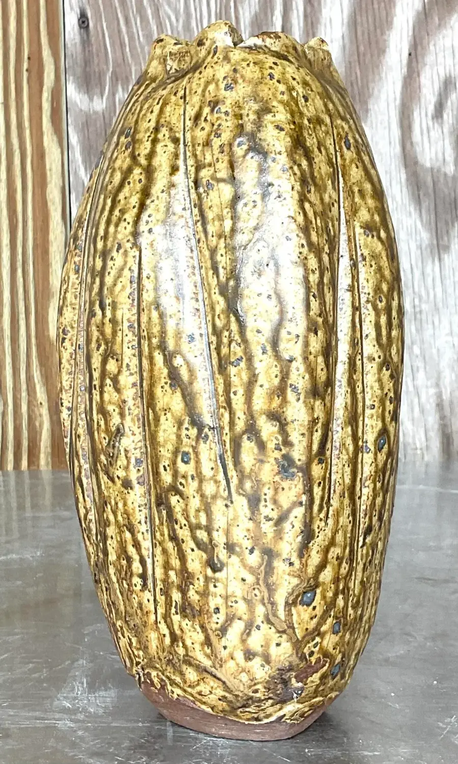 Vintage Boho Signed Studio Pottery Vase - Top view