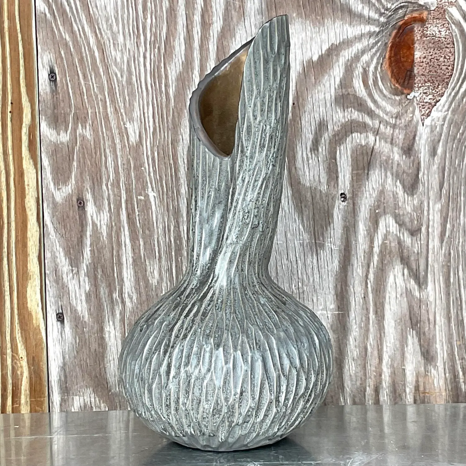 Vintage Boho Signed Studio Pottery Vase - Top view