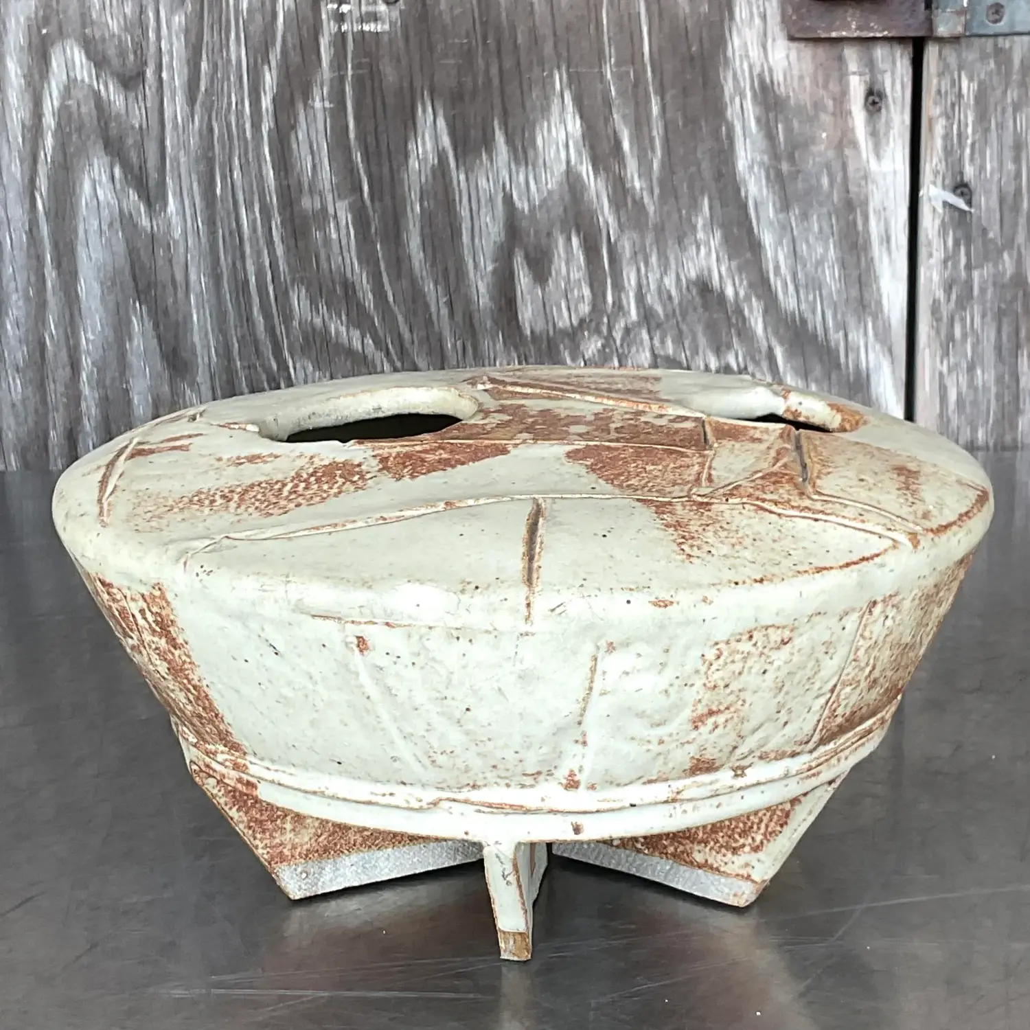 Vintage Boho Signed Studio Pottery Vase - Top view