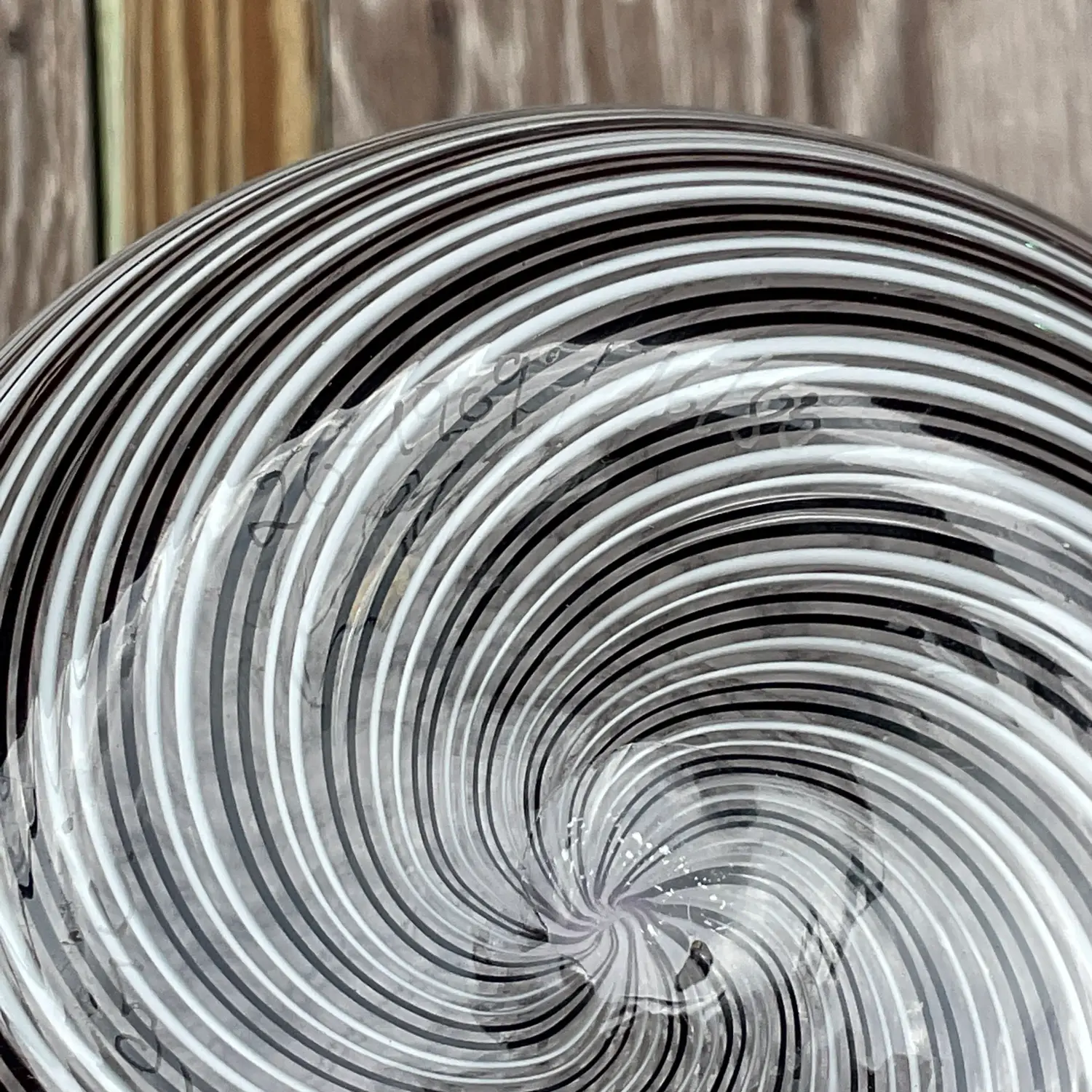 Vintage Boho Signed Swirl Art Glass Vase - Top view