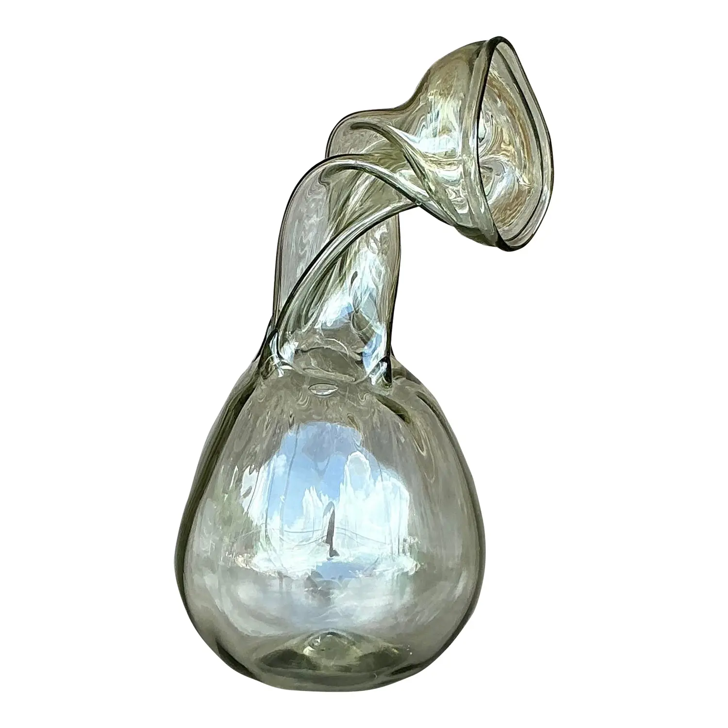Vintage Boho Signed Twisted Neck Blown Glass Vase