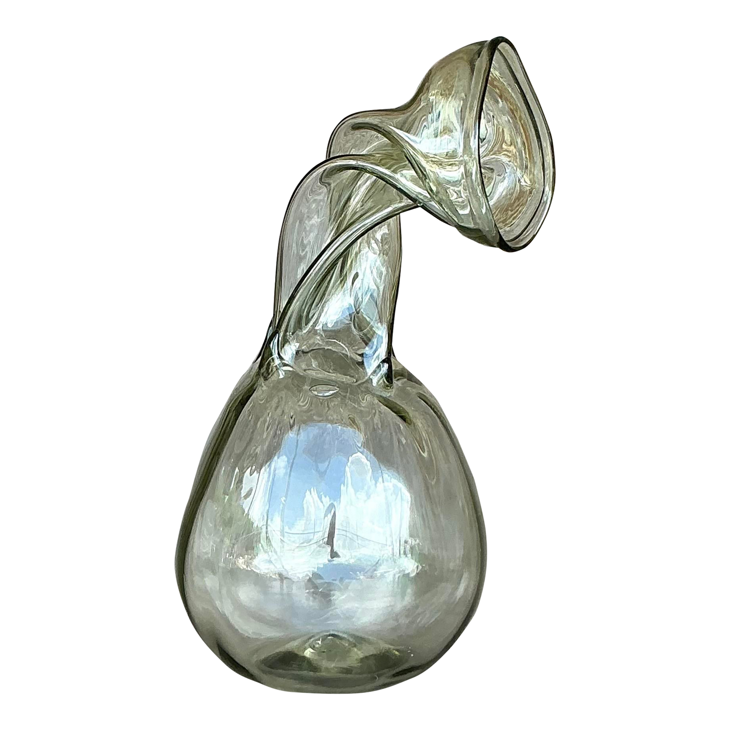 Vintage Boho Signed Twisted Neck Blown Glass Vase - Detail view