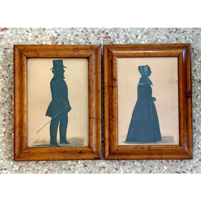 Vintage Boho Silhouette Drawing in Burled Wood Frame - Detail view