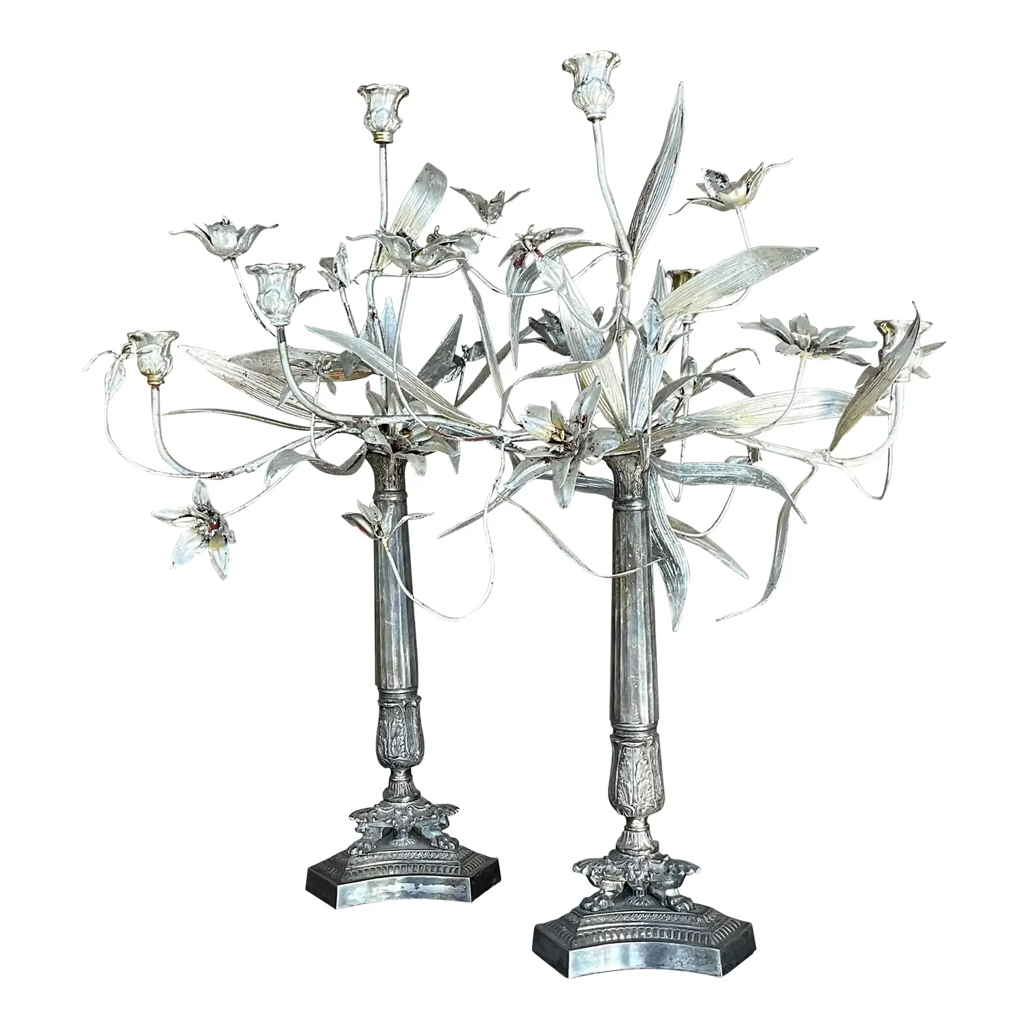 Vintage Boho Silver Floral Candelabras - a Pair
