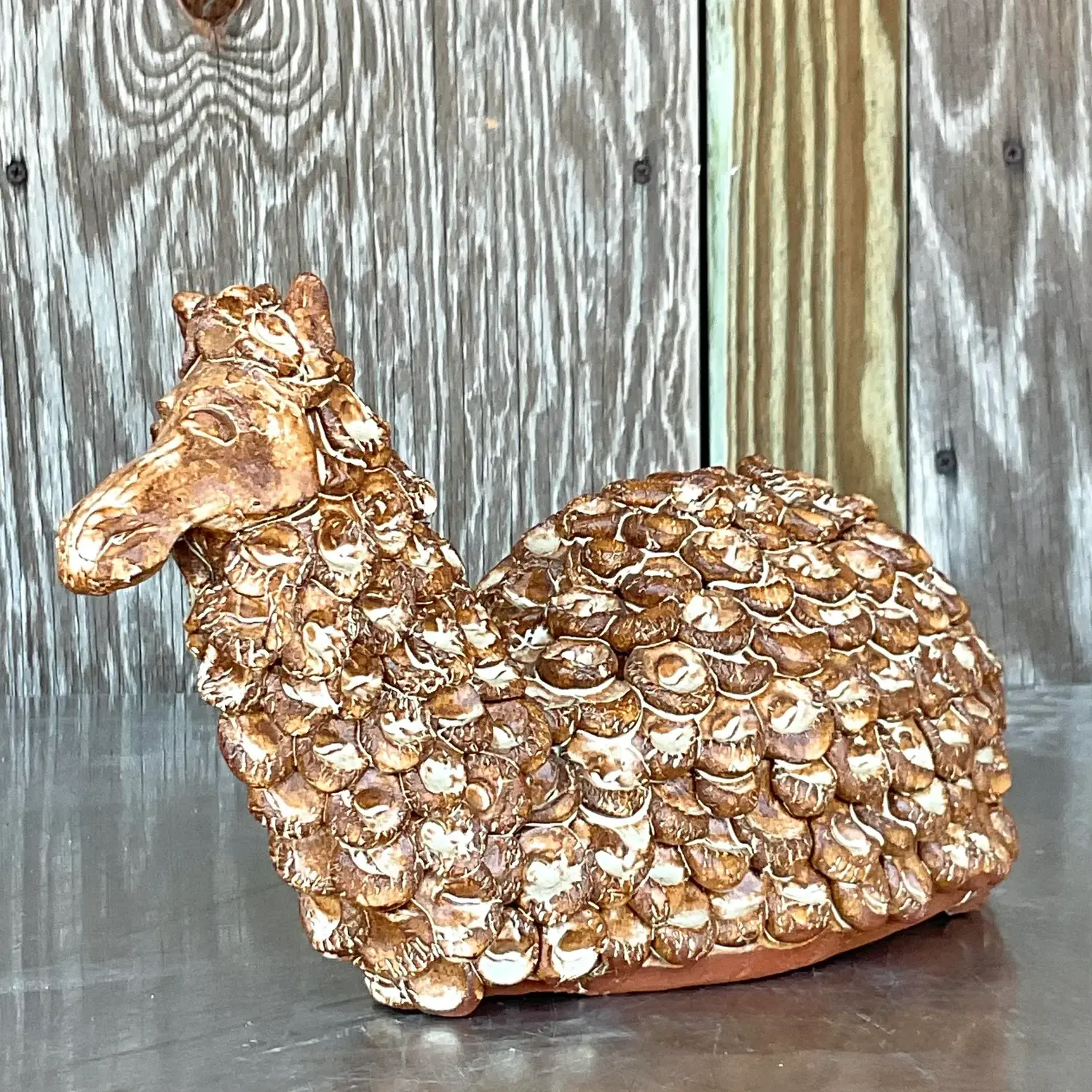 Vintage Boho Slab Built Pottery Camel - Detail view