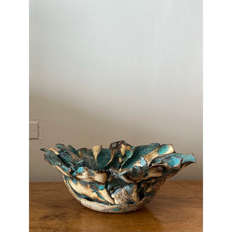 Vintage Boho Slab Built Studio Pottery Bowl - Top view