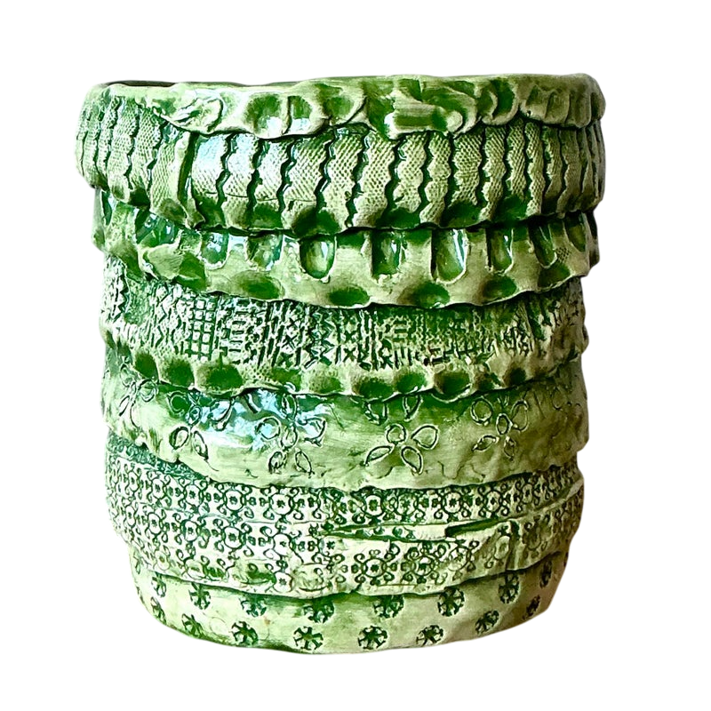 Vintage Boho Slab Built Studio Pottery Cache Pot