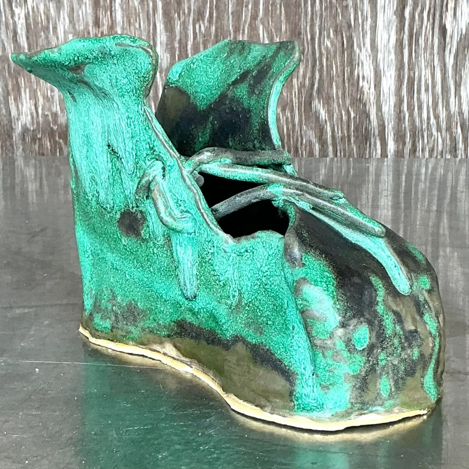 Vintage Boho Slab Built Studio Pottery Shoe Sculpture Z - Top view