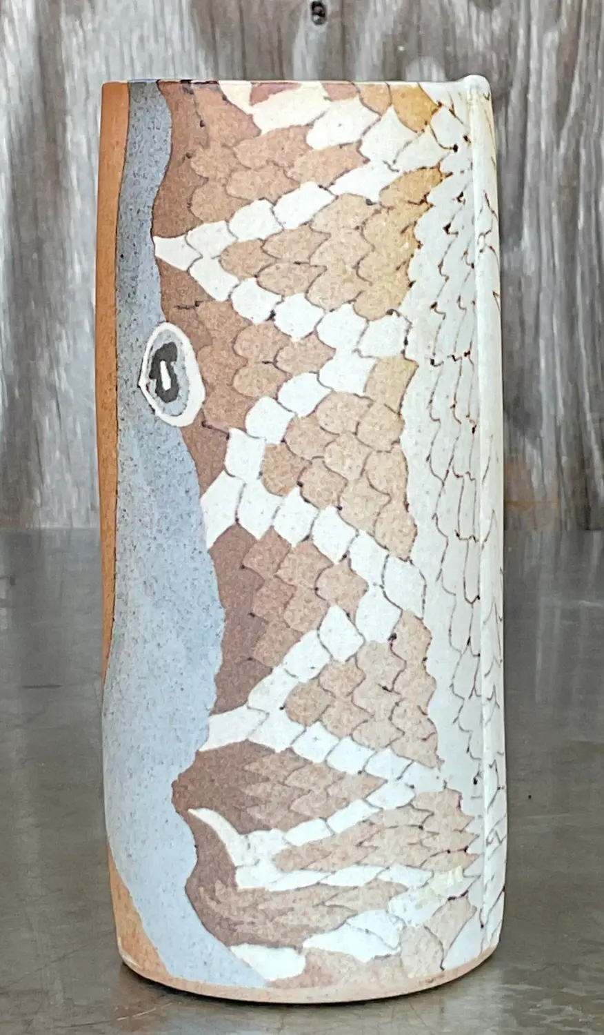 Vintage Boho Slab Built Studio Pottery Vase - Detail view