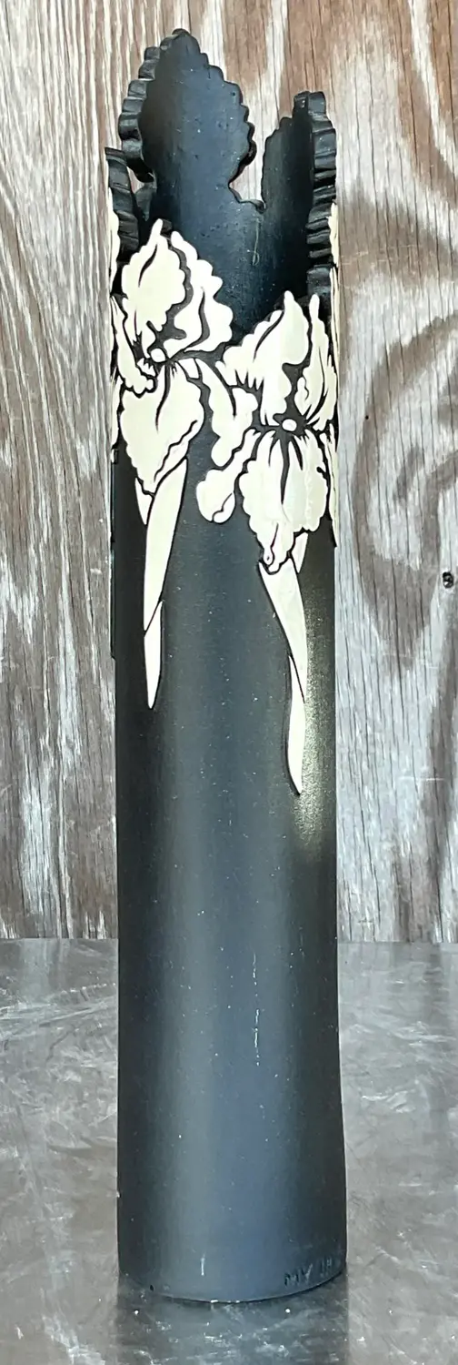 Vintage Boho Slab Built Studio Pottery Vase - Back view