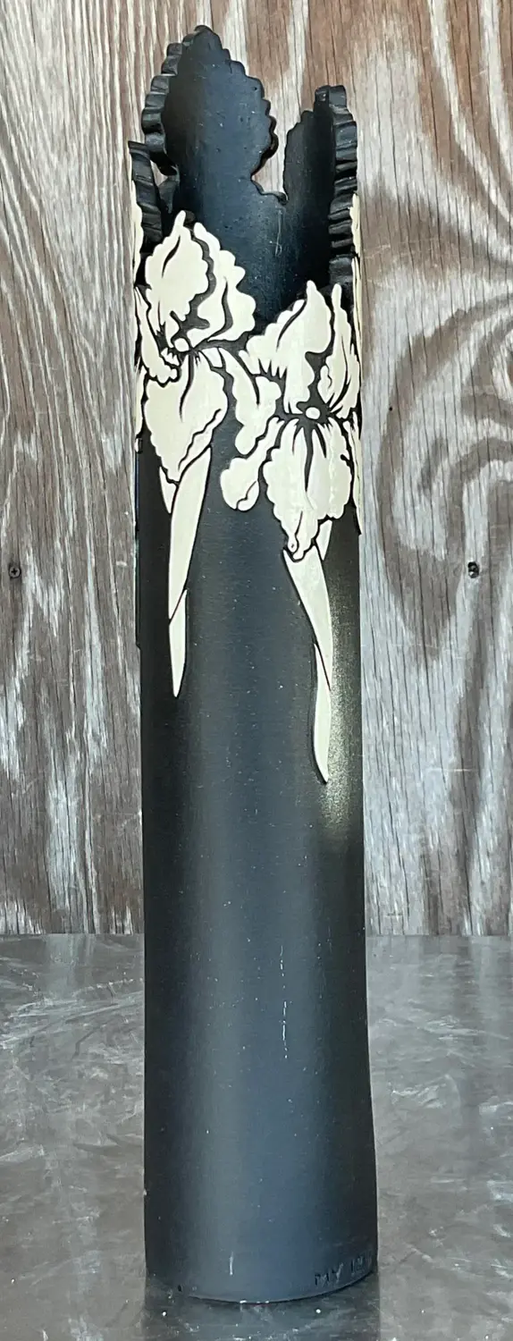 Vintage Boho Slab Built Studio Pottery Vase - Top view