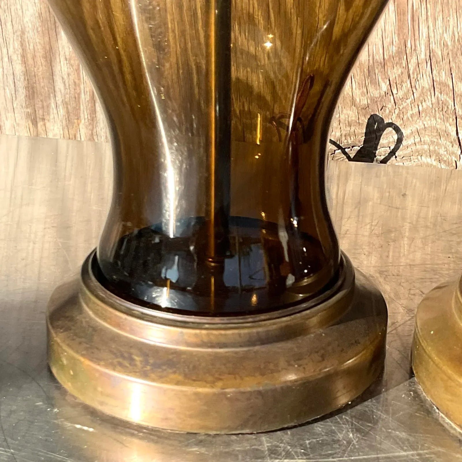 Vintage Boho Smoked Glass Ginger Jar Lamps - a Pair - Top view