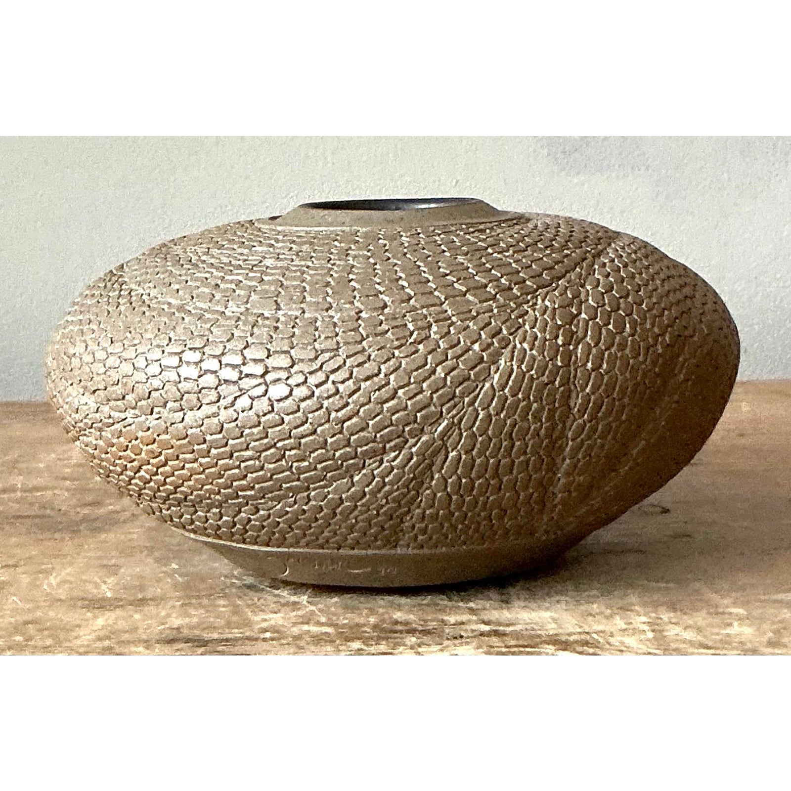Vintage Boho Snake Skin Original Studio Pottery Vase - Top view