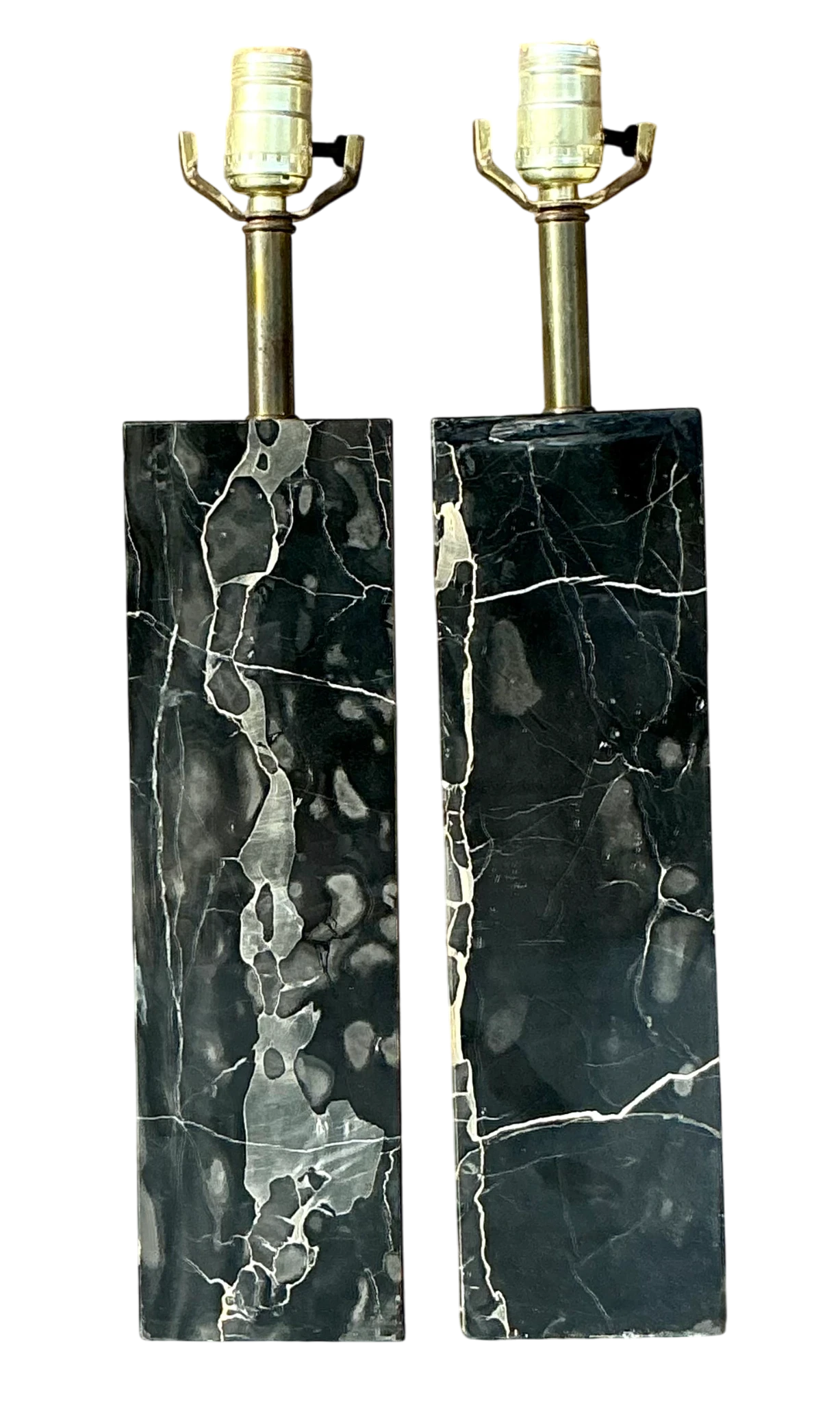 Vintage Boho Solid Black Marble Lamps - a Pair - Detail view