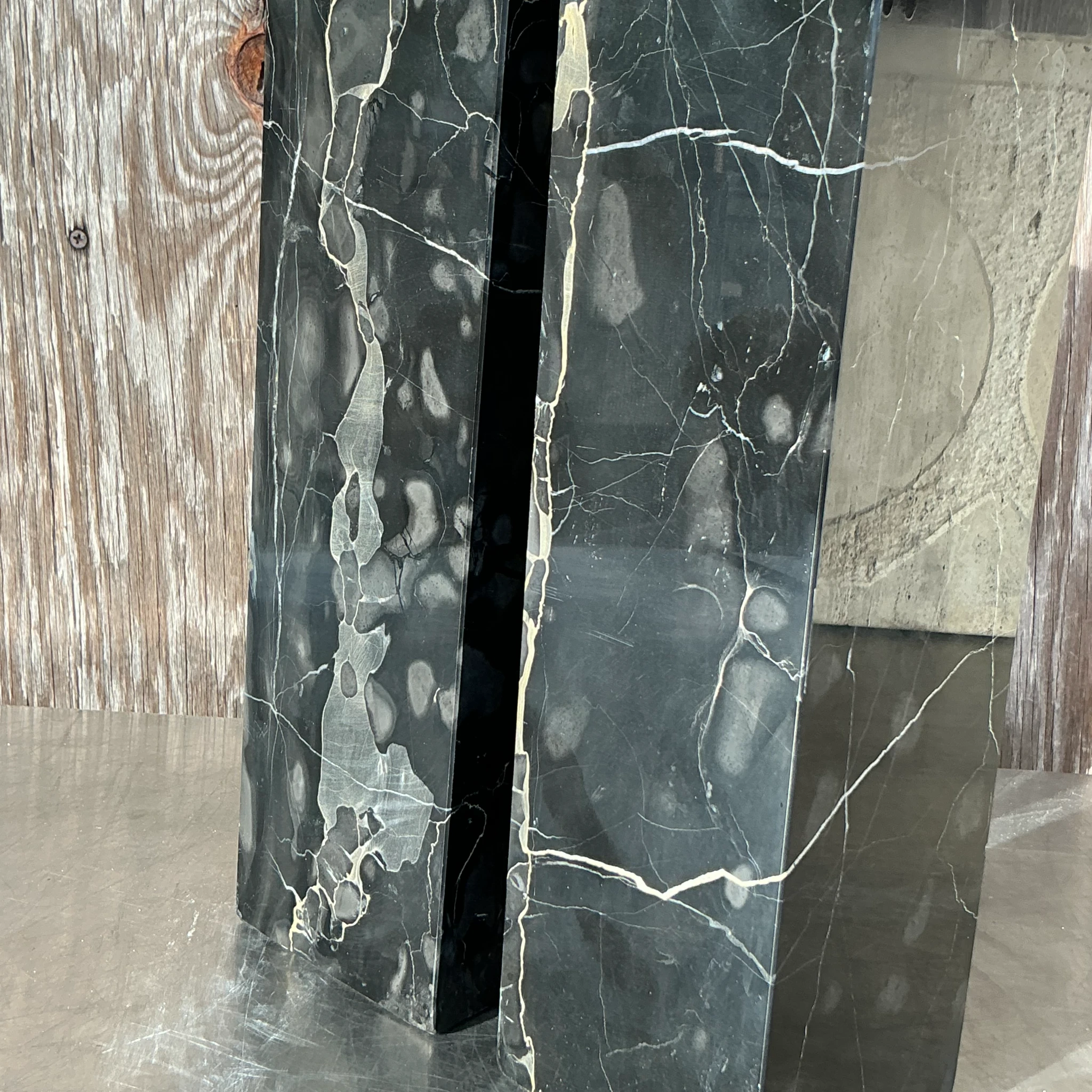 Vintage Boho Solid Black Marble Lamps - a Pair - Top view