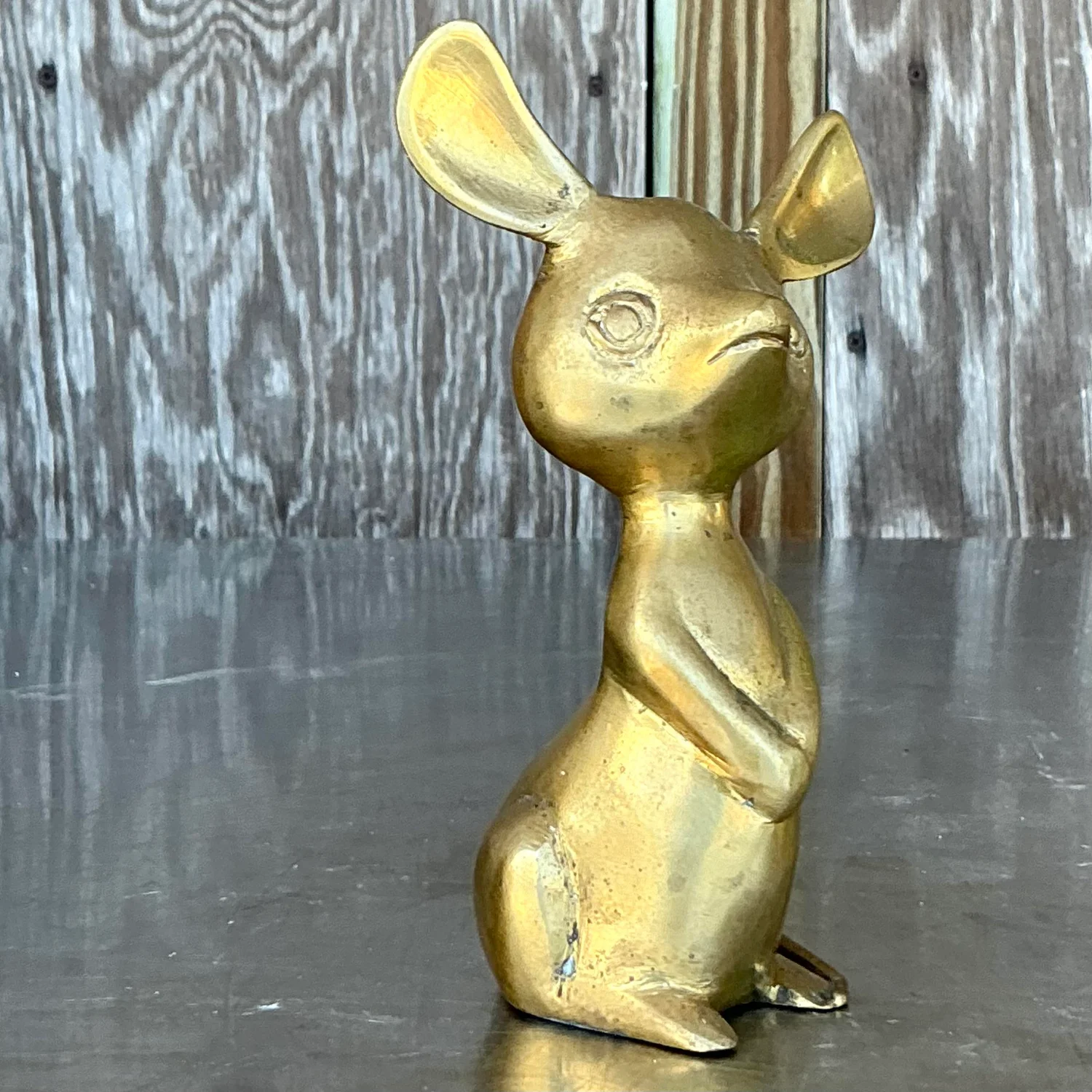 Vintage Boho Solid Brass Mouse - Top view