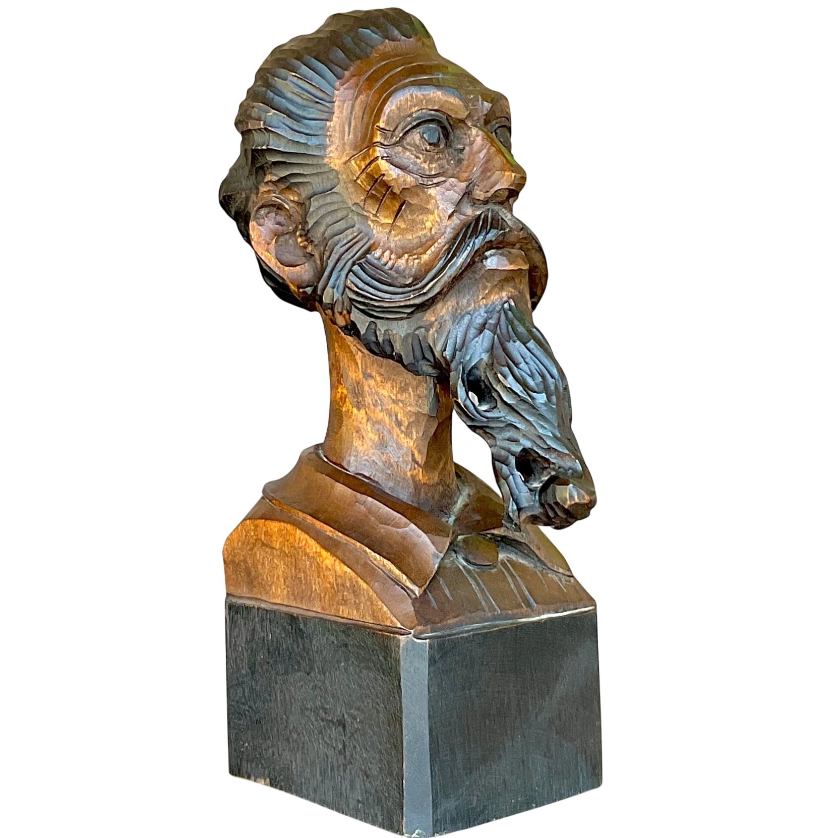 Vintage Boho Spanish Carved Bust of Man - Detail view