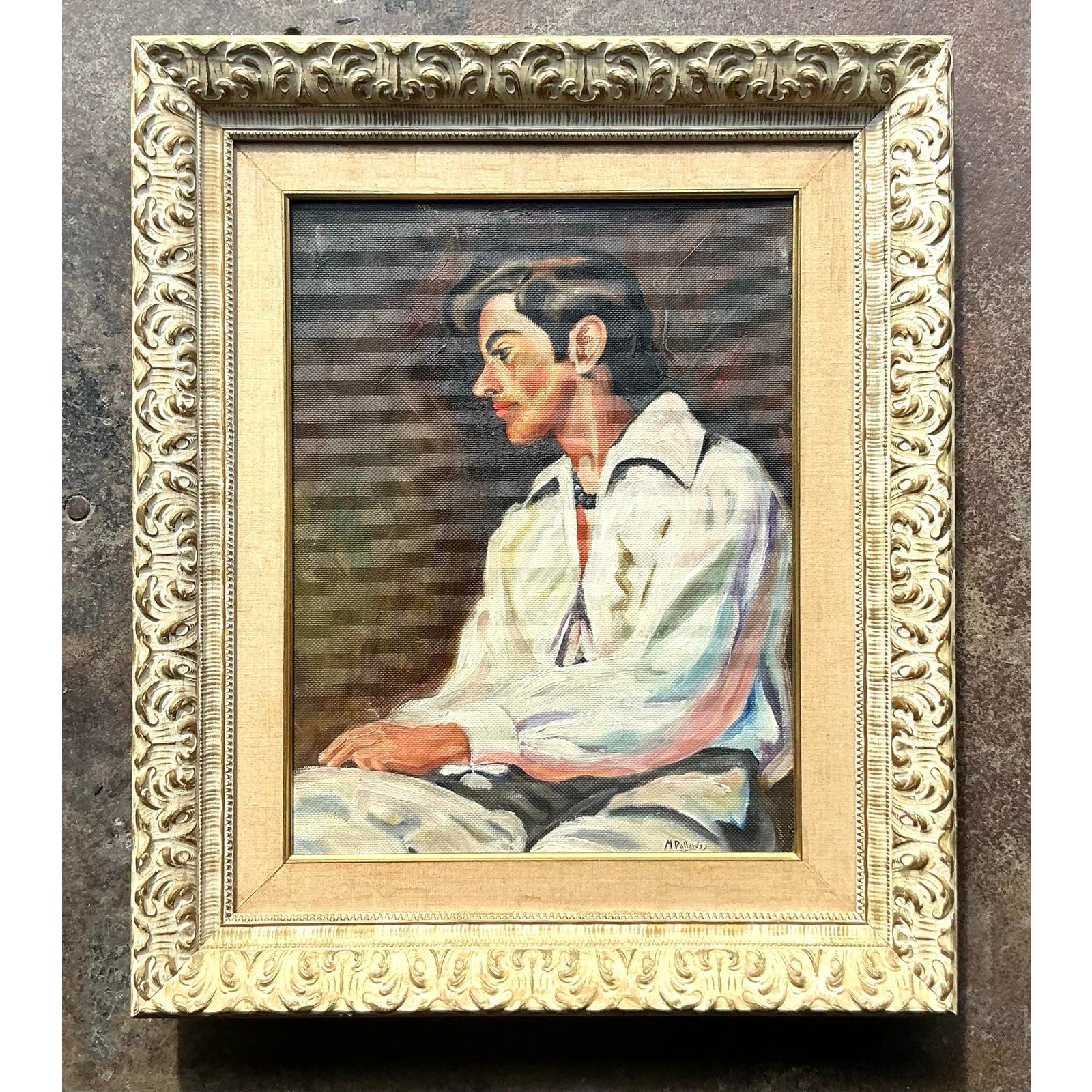Vintage Boho Spanish Original Oil Portrait of Man