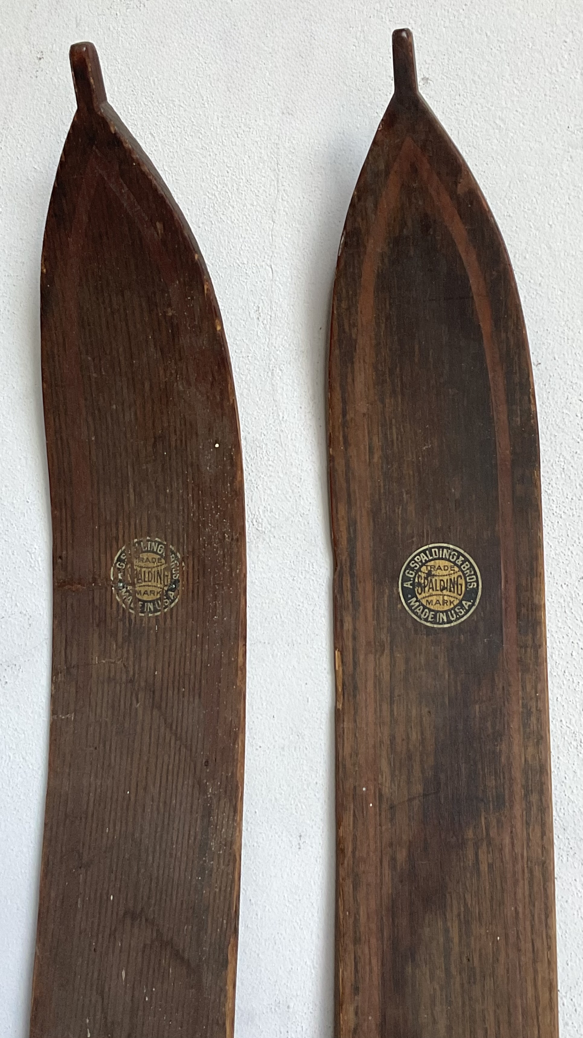 Vintage Boho Spaulding And Bros 1890s Wooden Skis - Set Of 2 - Detail view
