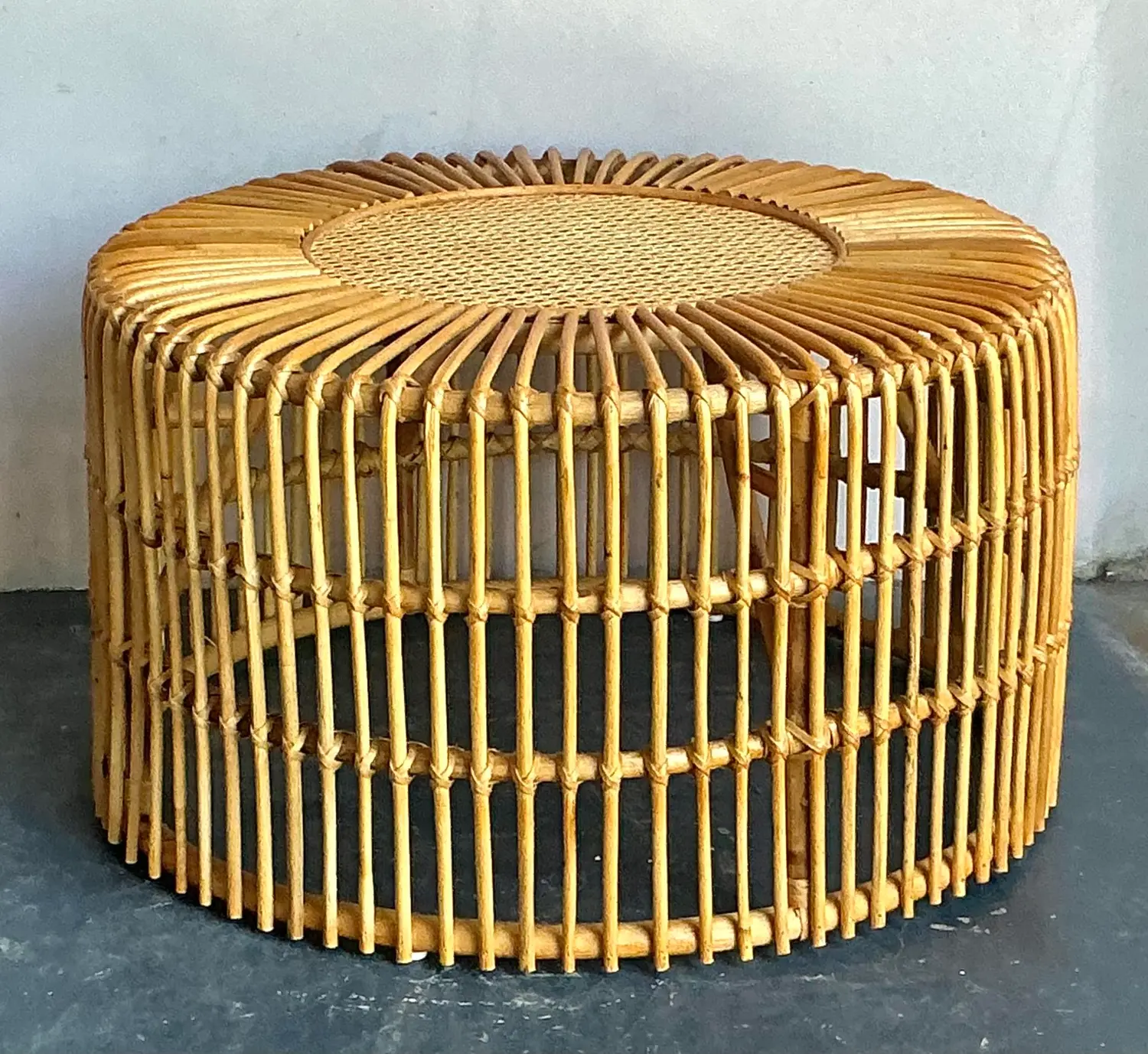 Vintage Boho Spike Rattan Coffee Table - Top view