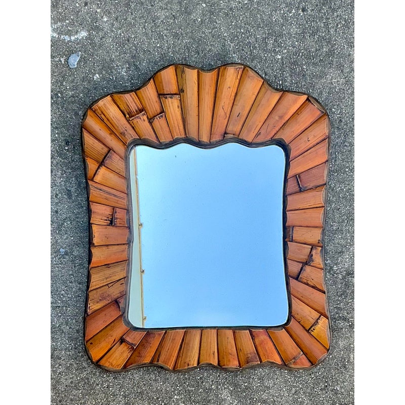 Vintage Boho Split Bamboo Mirror - Detail view