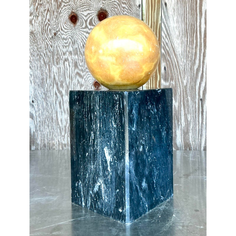 Vintage Boho Stacked Marble Geometric Sphere Sculpture - Side view