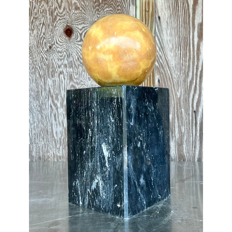 Vintage Boho Stacked Marble Geometric Sphere Sculpture - Back view