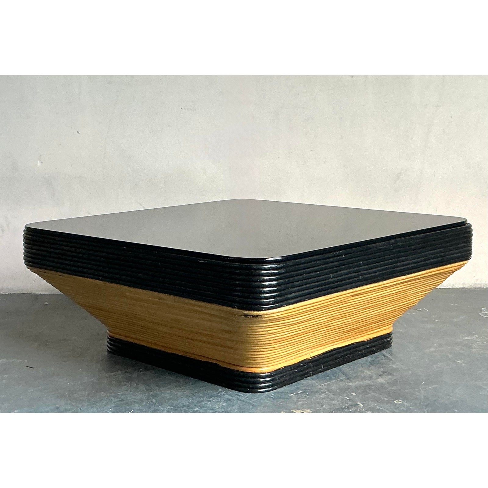 Vintage Boho Stacked Pencil Reed Coffee Table - Side view