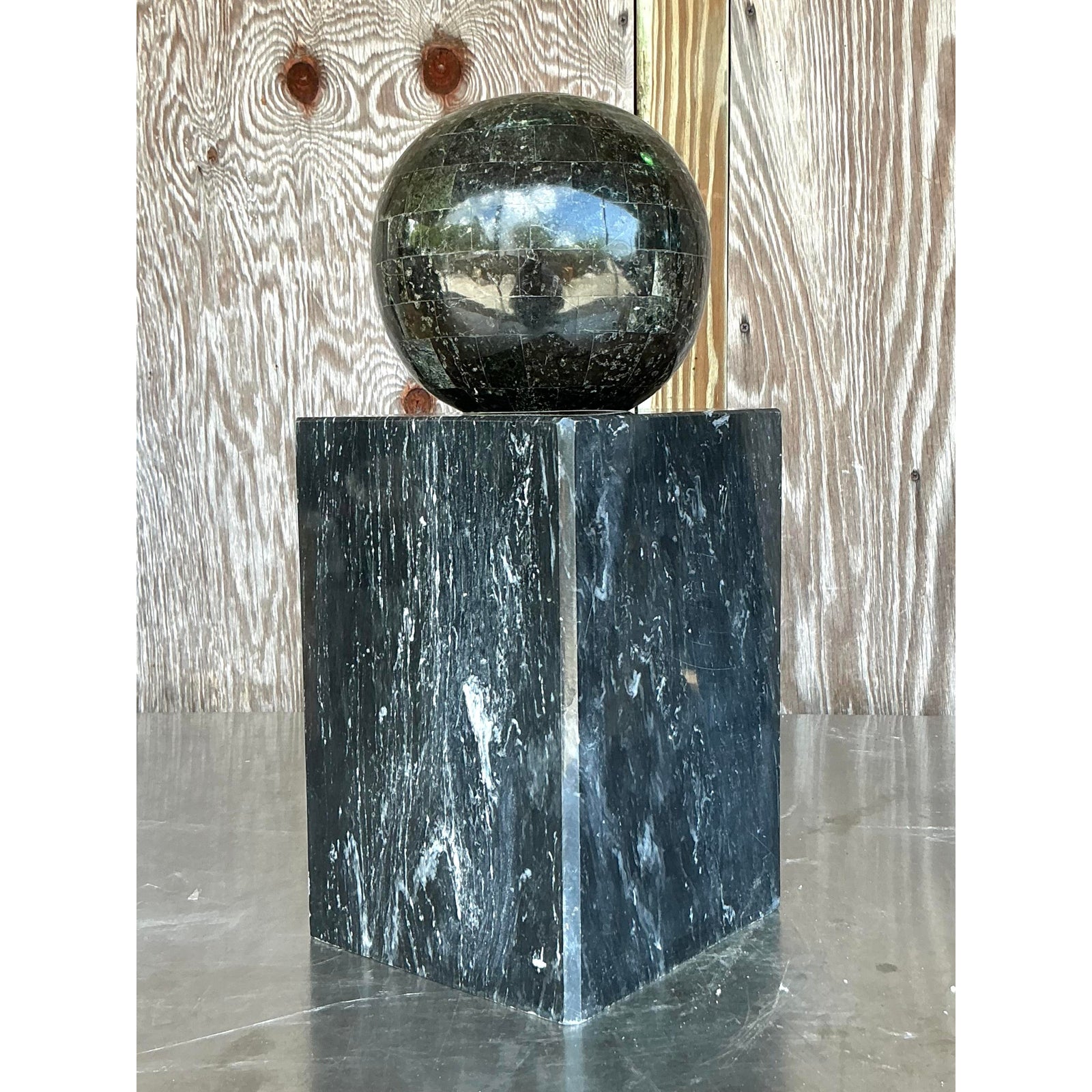 Vintage Boho Stacked Stone and Marble Geometric Sphere Sculpture - Top view