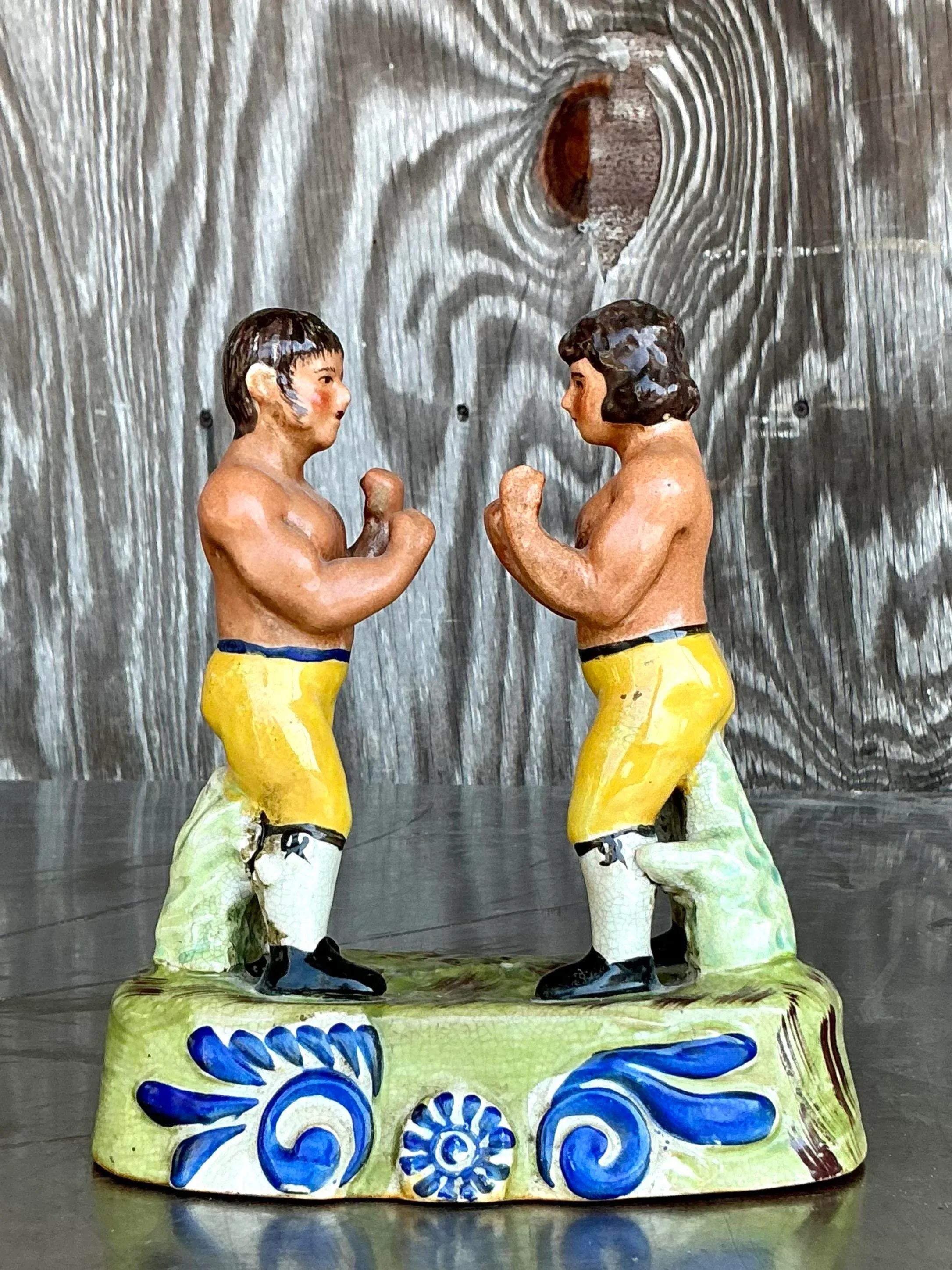 Vintage Boho Staffordshire Boxing Figurine - Back view