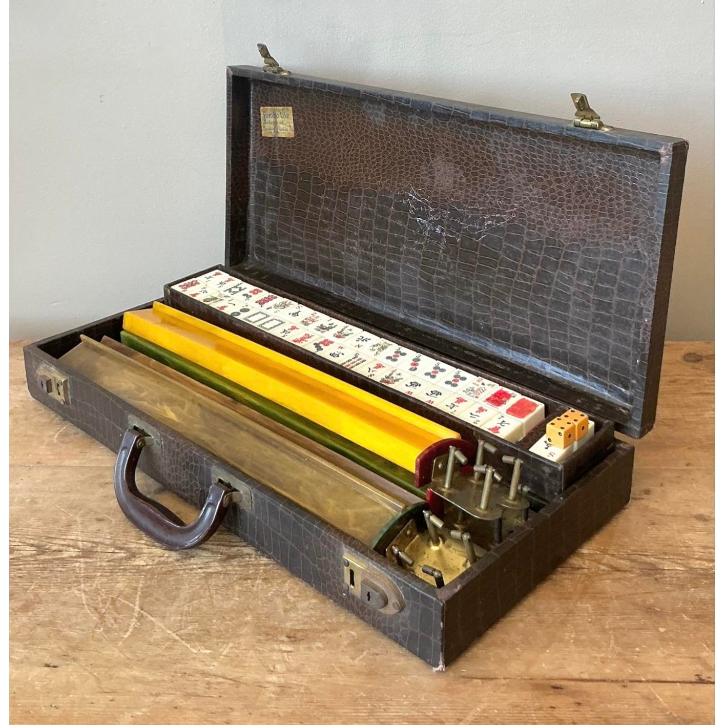 Vintage Boho Stamped Croc Mahjong Set - Top view