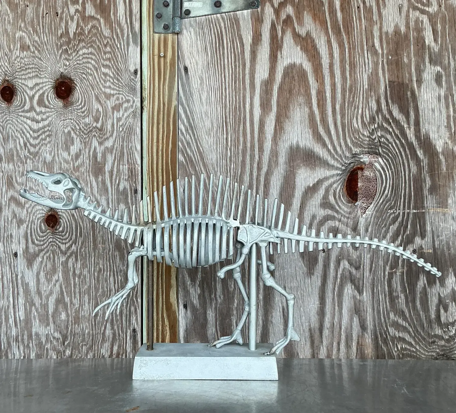 Vintage Boho Steel Dinosaur Model - Side view