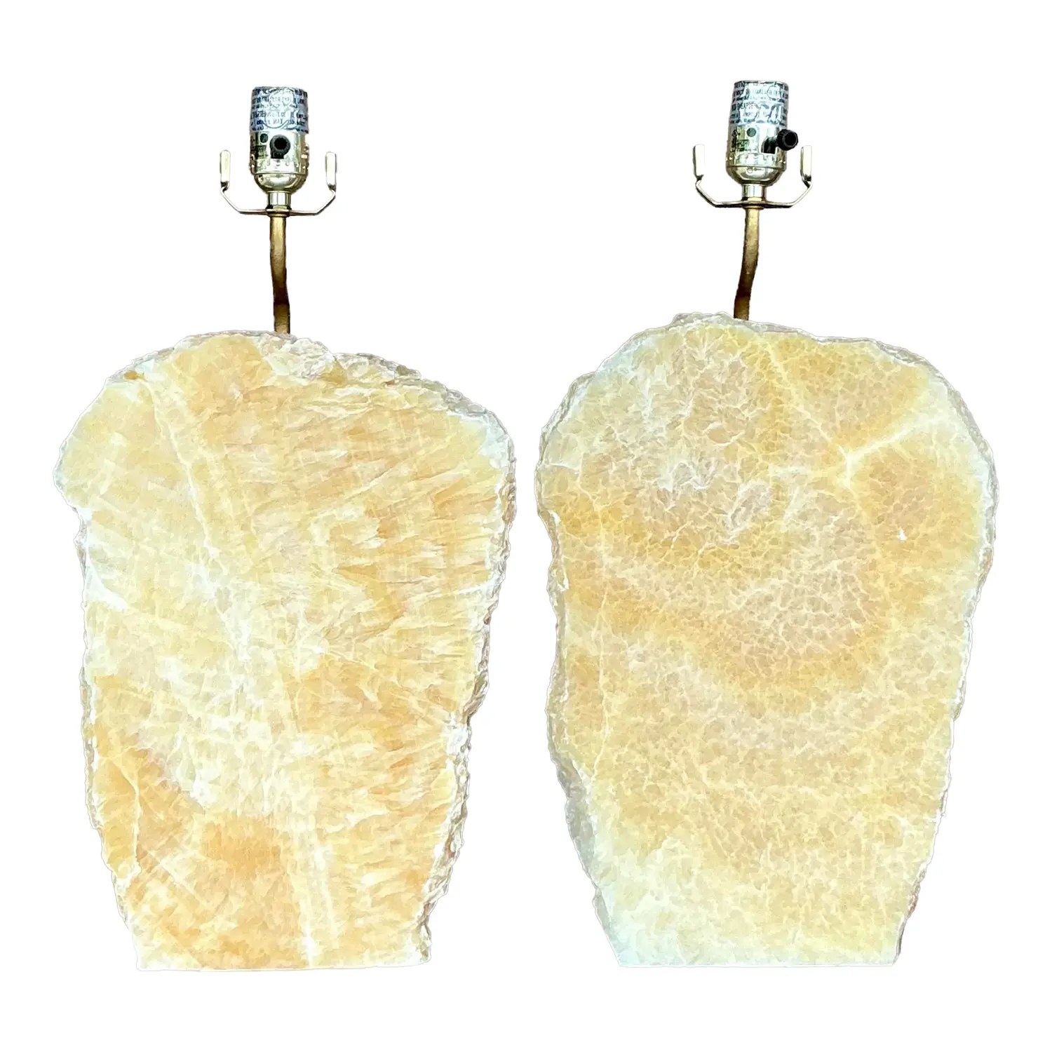 Vintage Boho Stone Slab and Lucite Lamps - a Pair