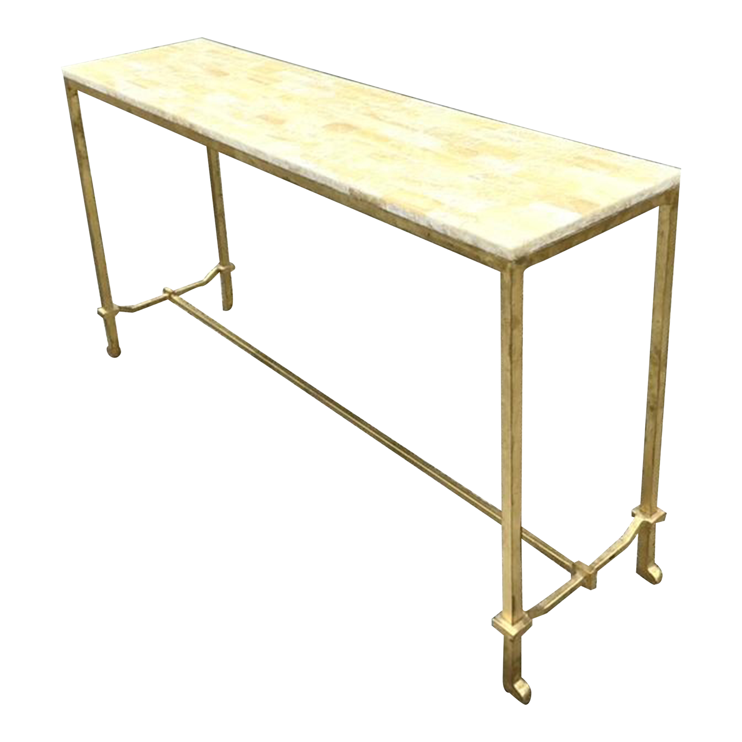 Vintage Boho Stone Top Console Table After Currey and Company - Detail view