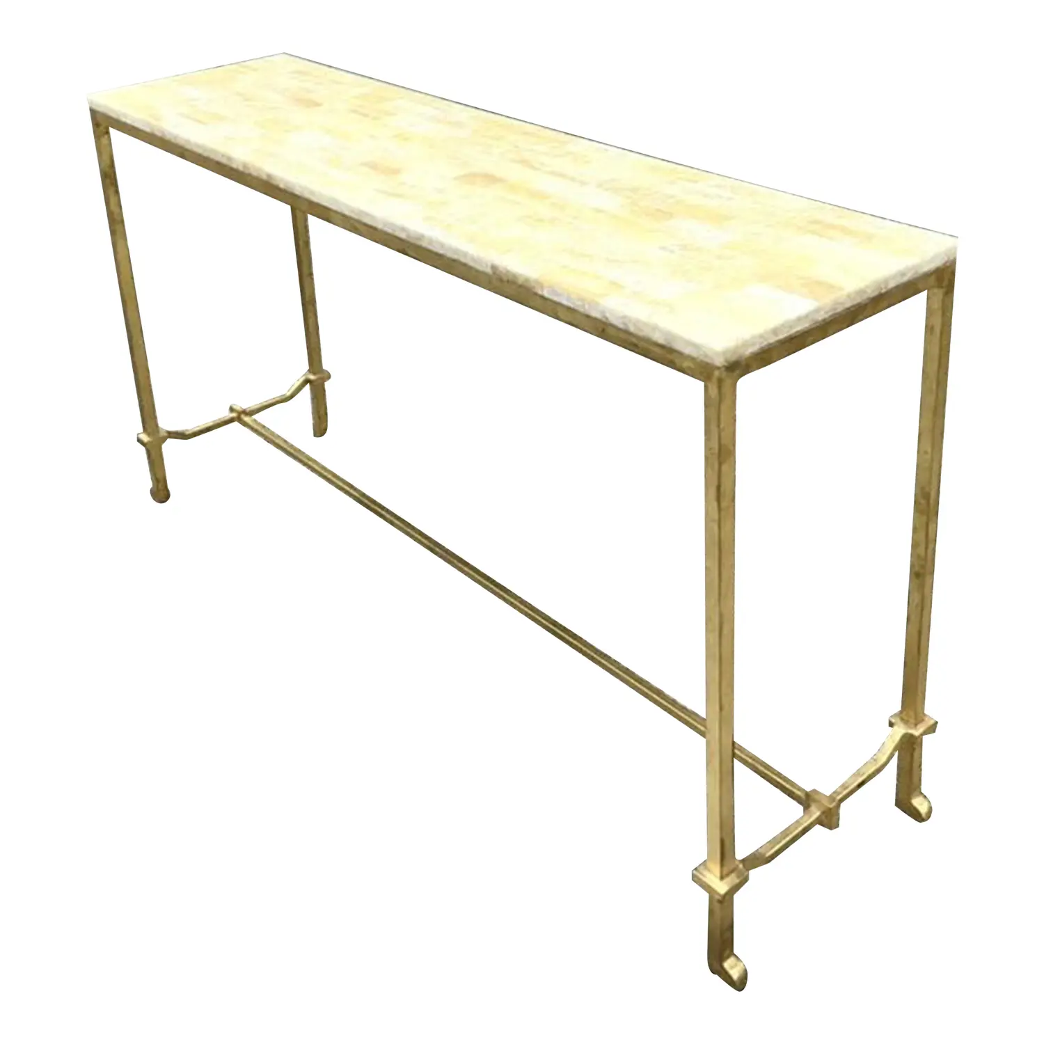 Vintage Boho Stone Top Console Table After Currey and Company