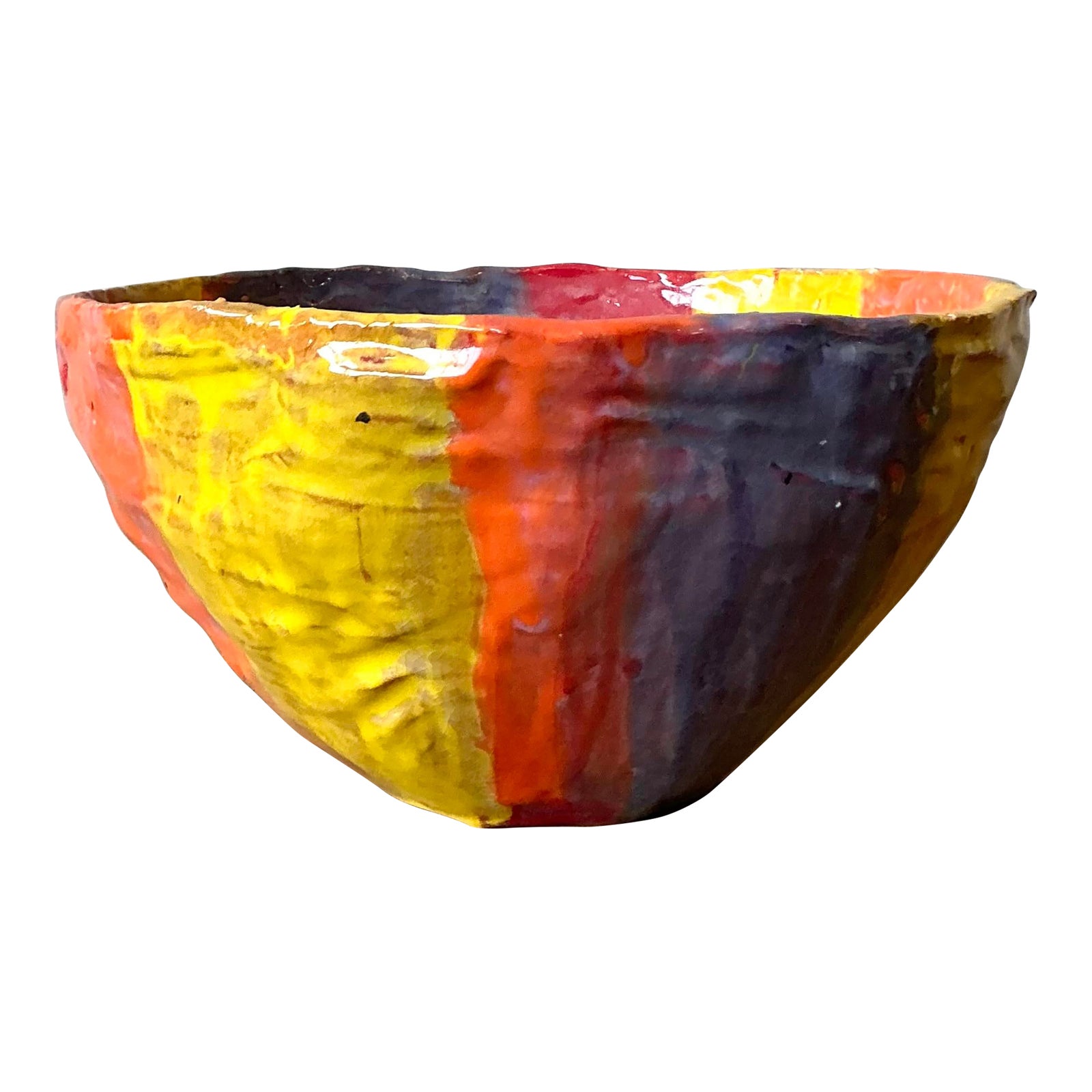 Vintage Boho Striped Studio Pottery Bowl