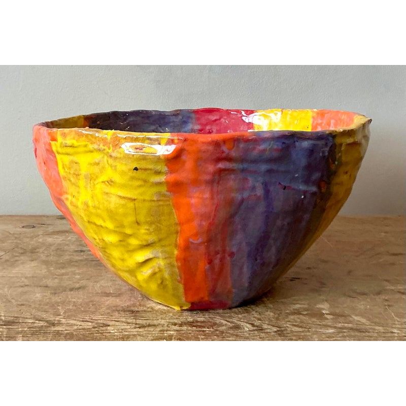 Vintage Boho Striped Studio Pottery Bowl - Detail view