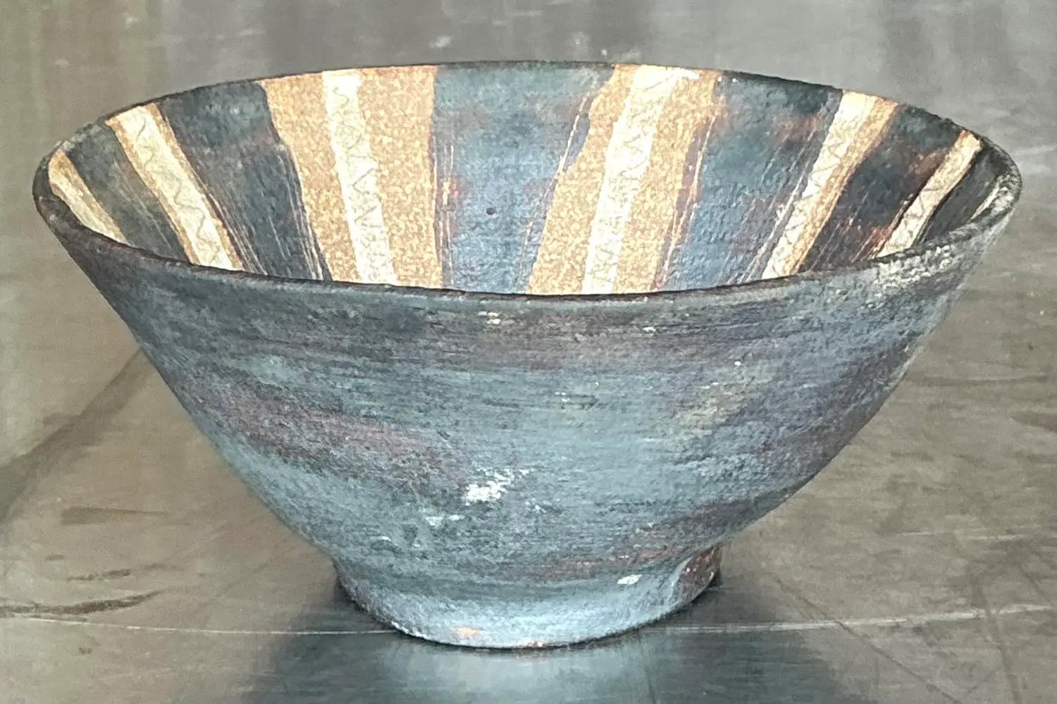 Vintage Boho Striped Studio Pottery Bowl - Detail view