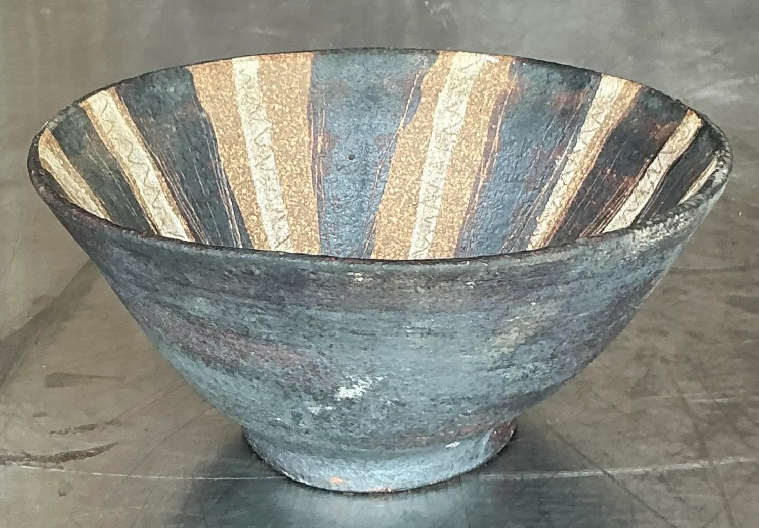 Vintage Boho Striped Studio Pottery Bowl - Back view