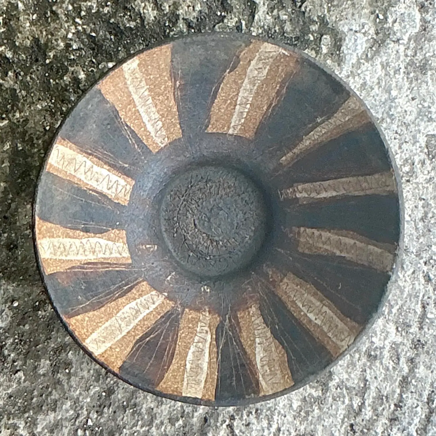 Vintage Boho Striped Studio Pottery Bowl - Top view