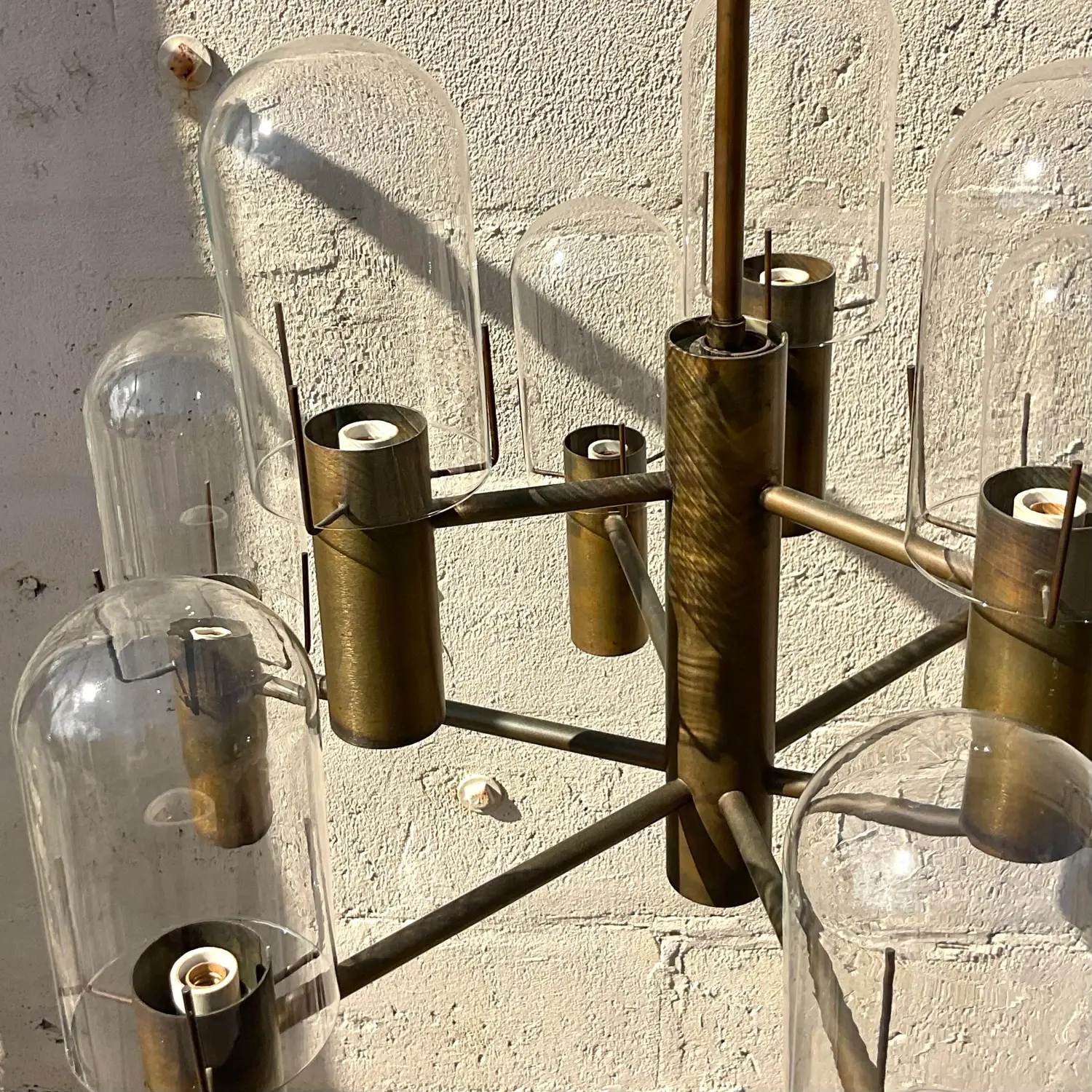 Vintage Boho Stuart Barnes for Robert Long Burnished Brass Chandelier - Top view