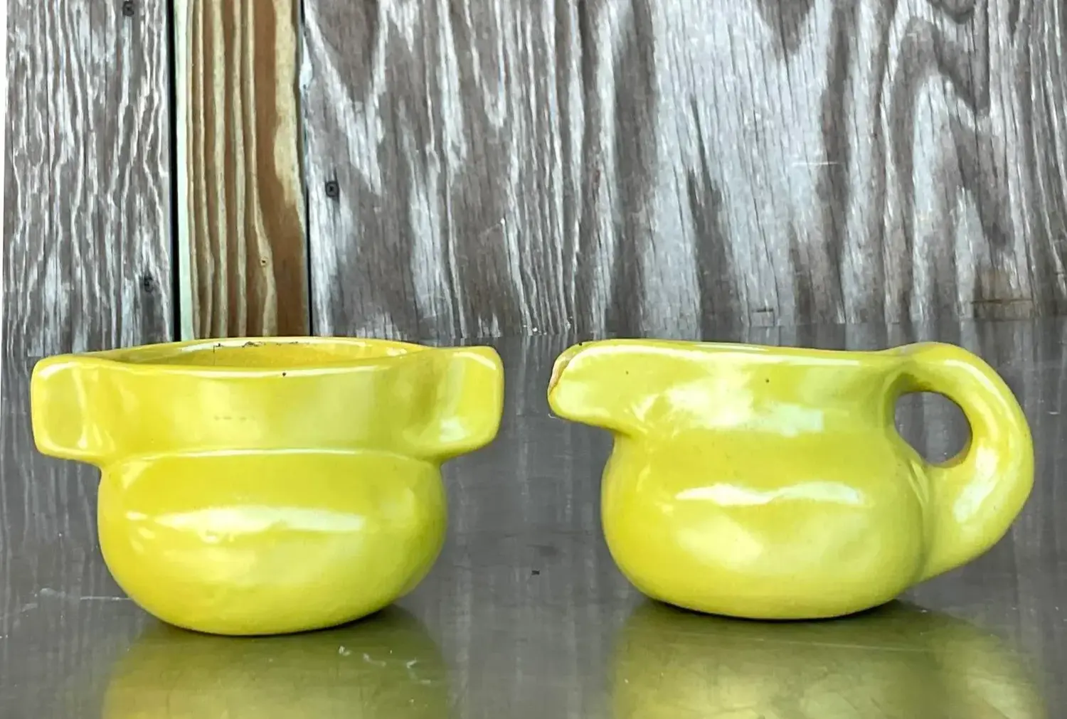 Vintage Boho Studio Pottery Cream and Sugar Set - Detail view