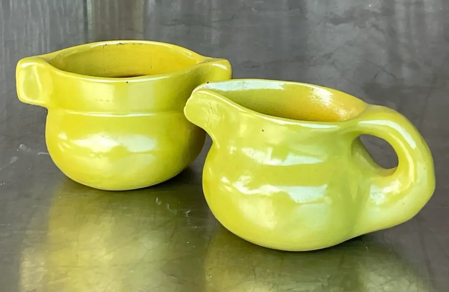 Vintage Boho Studio Pottery Cream and Sugar Set - Back view