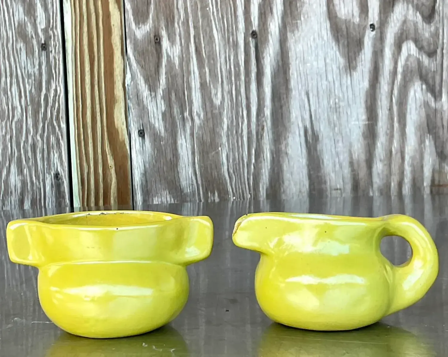 Vintage Boho Studio Pottery Cream and Sugar Set - Top view