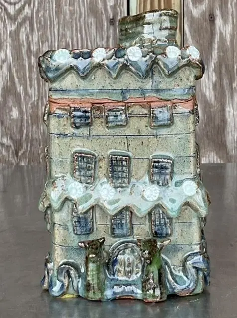 Vintage Boho Studio Pottery Lidded Jar - Back view