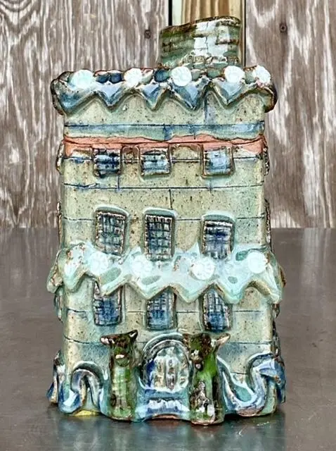 Vintage Boho Studio Pottery Lidded Jar - Side view
